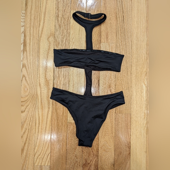 NWT SKIMS SWIM CUT OUT HALTER MONOKINI IN ONYX - Picture 6 of 8